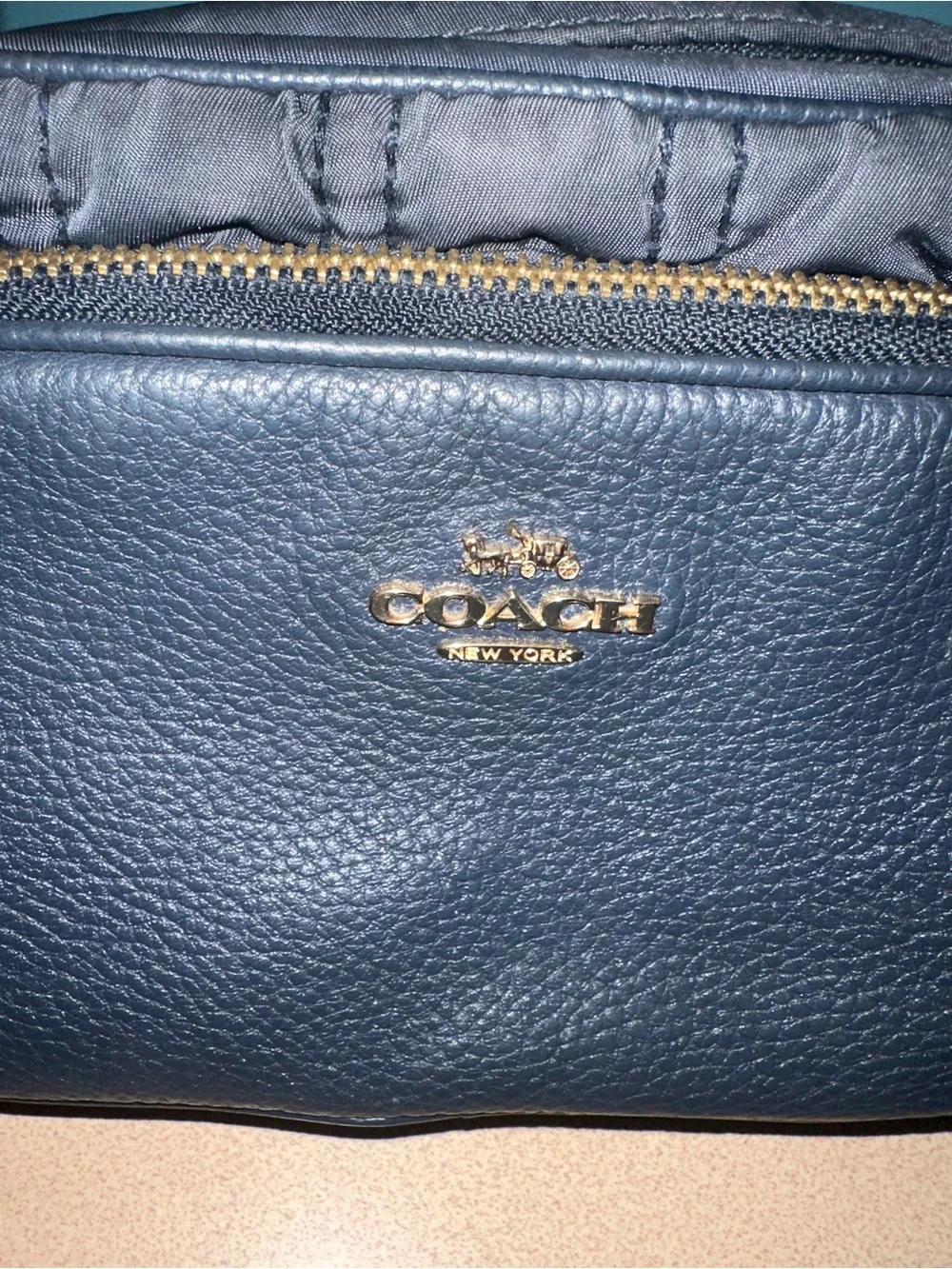 Coach Crossbody Bag Nylon/Leather Court Ruching C4095 Midnight Blue